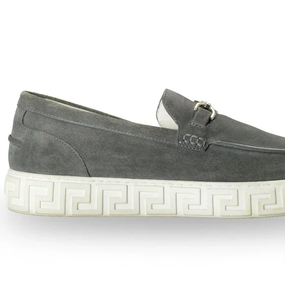 Versace Men's Suede Leather Silver Medusa Loafers Slip On Shoes US 7 IT 40